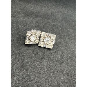 Stunning vintage Square Clear Rhinestone clip on earrings BEAUTIFUL GOOD CONDITI